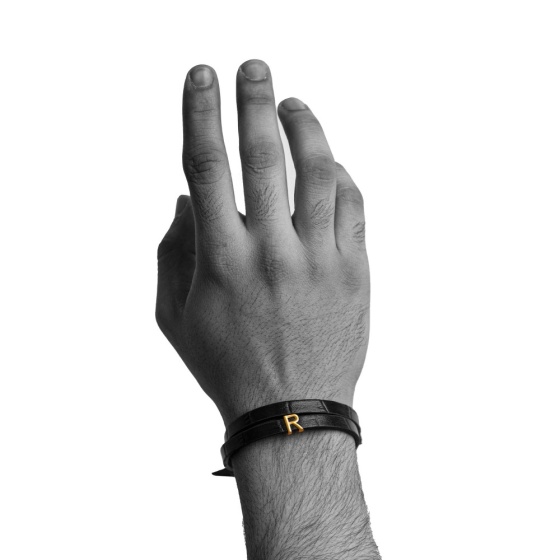 دستبند مردانه طلا چرم حرف R