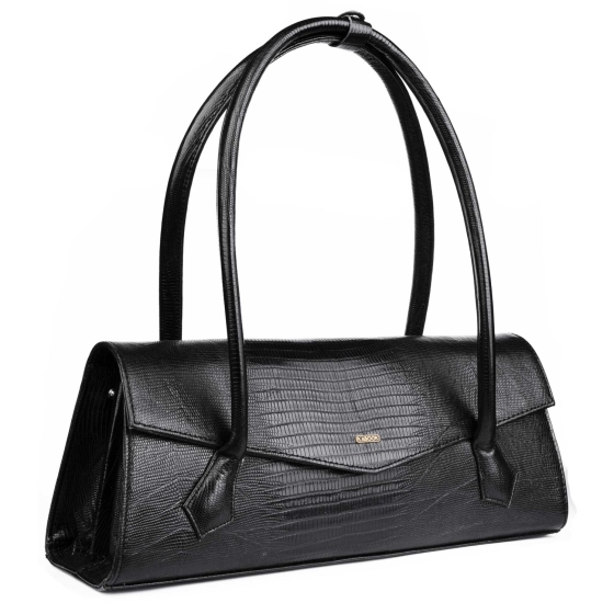 کیف دوشی زنانه چرم مشکی لیزارد طرح املین