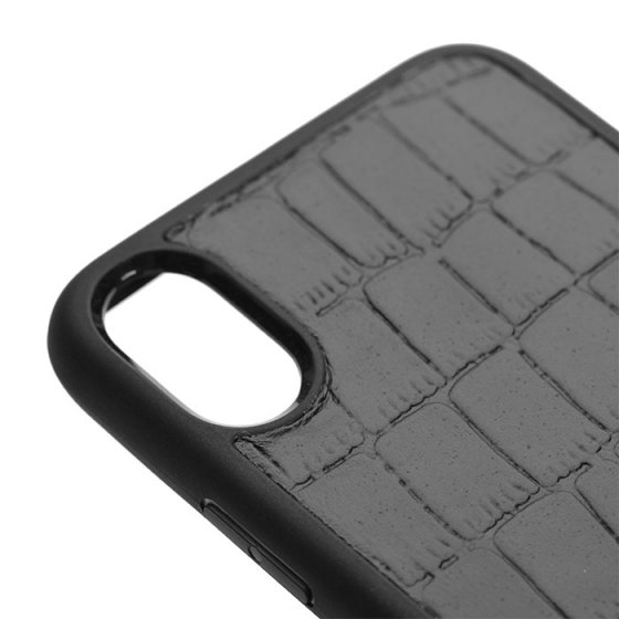 قاب موبایل آیفون XS max چرم مشکی کروکودیل