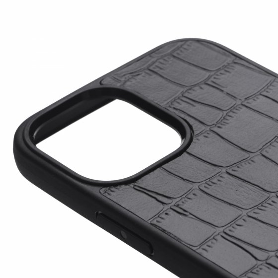 قاب موبایل چرم آیفون 12 چرم مشکی کروکودیل